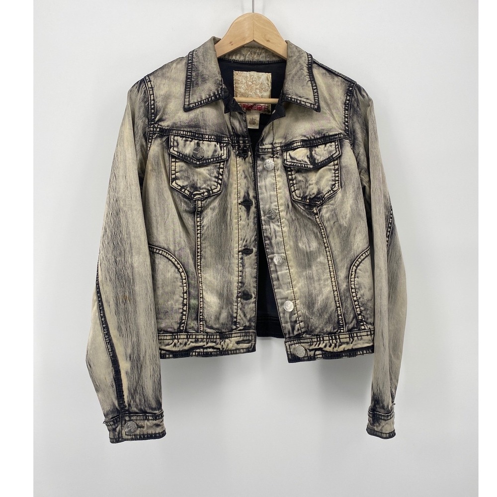 Arden B Denim Jacket Womens Large Gray Excellent Acid Wash Button Front Stretch